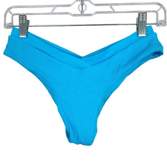 NWT L*space Pratt Classic Bikini Bottom sz M Aqua Low Rise Ribbed V Front Cheeky - Picture 3 of 7